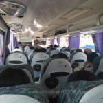 Inside the blue bus