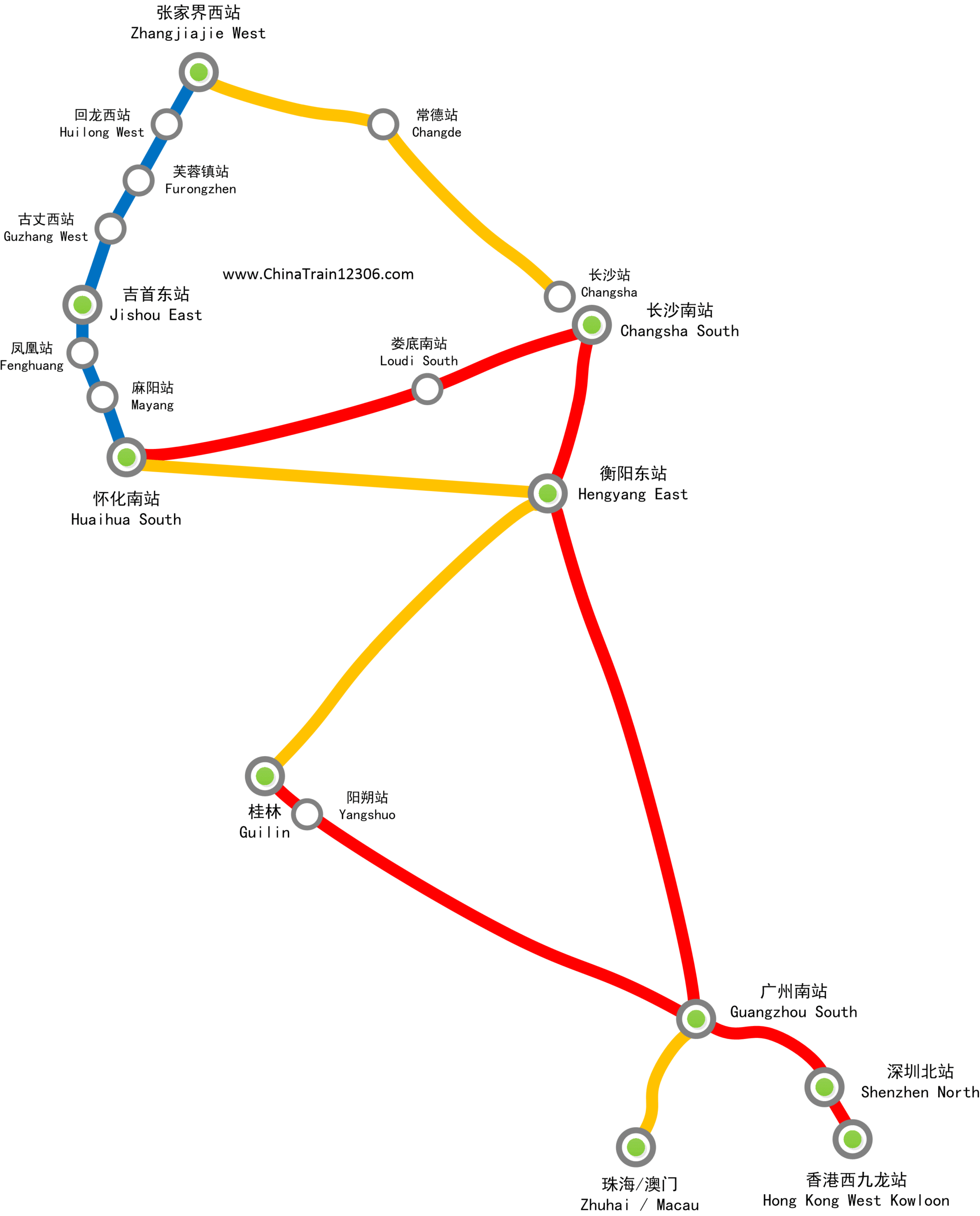 hongkong-guangzhou-guilin-fenghuang-zhangjiajie-rail-map
