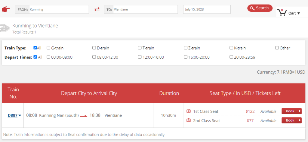kunming vientiane train booking